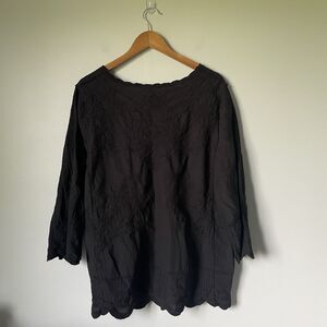 Anthony Original Vintage Embroidered Blouse 100% Cotton Black Women's Size 1X